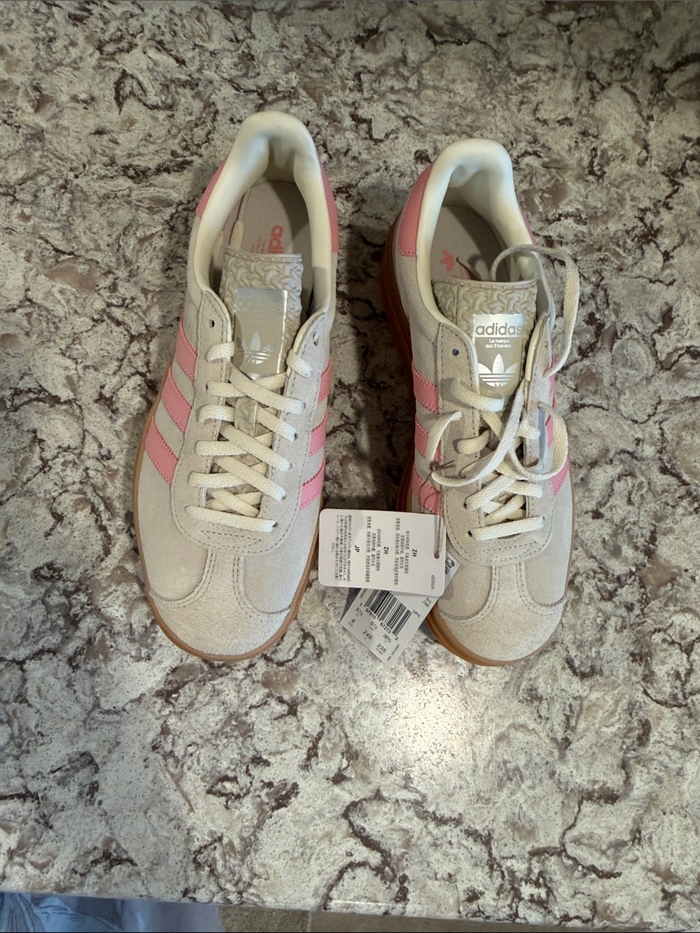 adidas Beige Suede Sneakers with Pink Stripes - Picture 7 of 10